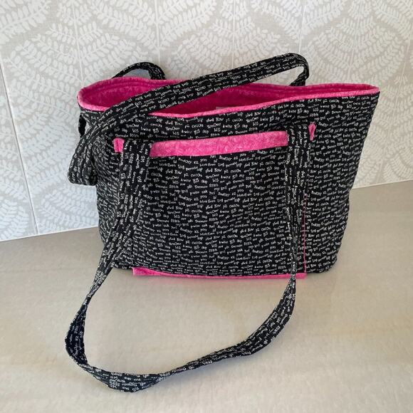 Large Shoulder Tote/Bag for Knitting/Crafting/Yarn, Needles, Knit, Black, Pink - Picture 3 of 9
